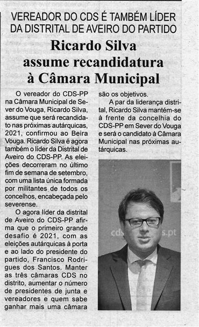 BV-2.ªout.'20-p.3-Ricardo Silva assume recandidatura à Câmara Municipal : Vereador do CDS é também líder da Distrital de Aveiro do Partido.jpg