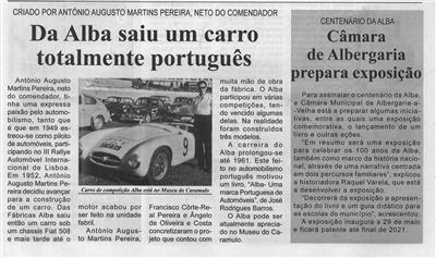 BV-1.ªmar.'21-p.17-Alba, uma história de 100 anos [10.ª parte de dez] : Da Alba saiu um carro totalmente português : Centenário da Alba : Câmara de Albergaria prepara exposição.jpg