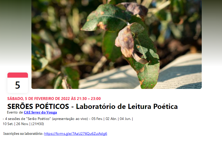 4 jun- 10 Set- 26 Nov - 2º edição Serões Poéticos - CAE