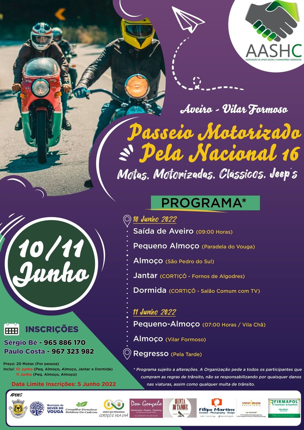 10 e 11 de junho - Passeio Motorizado pela Nacional 16 - AASHCedrim